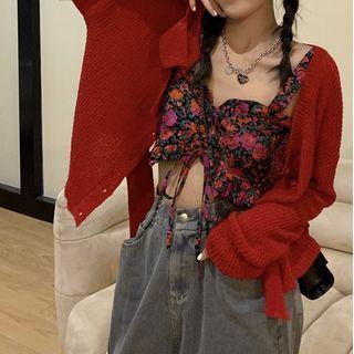 Cardigan / Sleeveless Floral Top