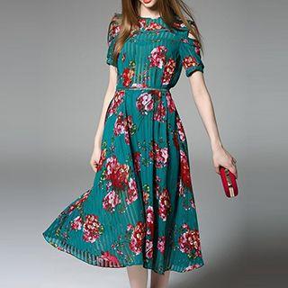 Printed Cutout Shoulder Dress