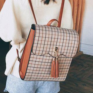 Tasseled Plaid Backpack