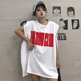 Oversized Printed Tank Top White - One Size
