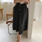 Plus Size Band-waist Button-front Patterned Skirt