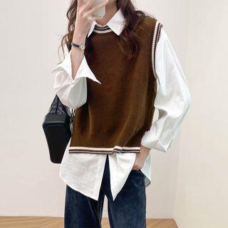 Round-neck Split Vest / Plain Oversize Shirt