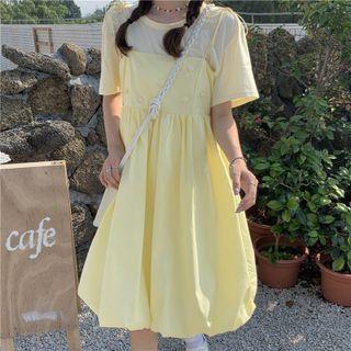 Flower Plain Strappy Dress/plain Short Sleeve T-shirt