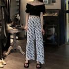 Short-sleeve Frill Trim Top / Print Pants