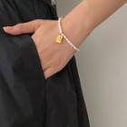 Tag Pendant Alloy Freshwater Pearl Bracelet 1 Pc - Gold - One Size