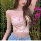 Floral Print Lace Trim Camisole Top Floral - Pink & Beige - One Size