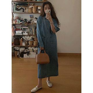 Pocket-front Denim Jumper Dress One Size