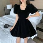 Short-sleeve Velvet Mini A-line Dress