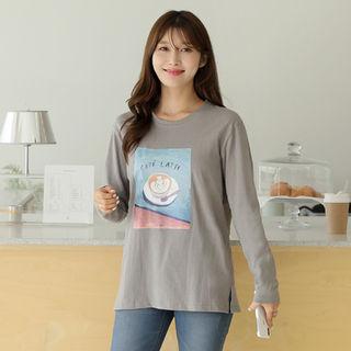 Printed Slit-side T-shirt
