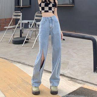 Mid Waist Washed Cutout Wide Leg Jeans (various Designs)