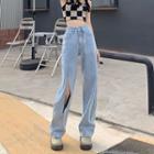 Mid Waist Washed Cutout Wide Leg Jeans (various Designs)