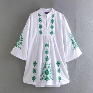 Stand-collar Flower Embroidered Dress