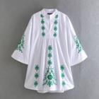 Stand-collar Flower Embroidered Dress