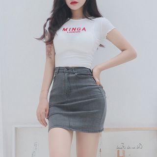 Ruffled-trim Embroidered Crop T-shirt
