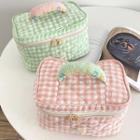 Lettering Gingham Check Zip Makeup Pouch
