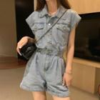 Short-sleeve Denim Shirt Playsuit