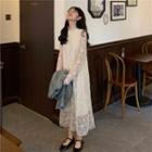 Lace Long-sleeve Midi Shift Dress As Shown In Figure - One Size