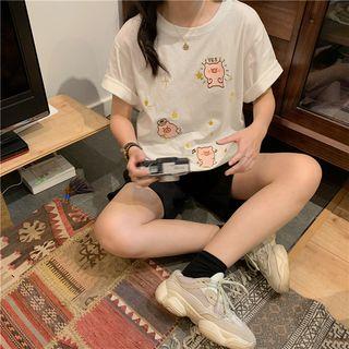 Short-sleeve Cartoon Pig Printed T-shirt