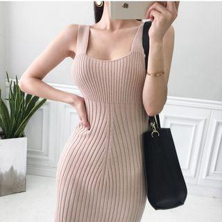 Set: Open Front Cardigan + Sleeveless Sheath Knit Dress