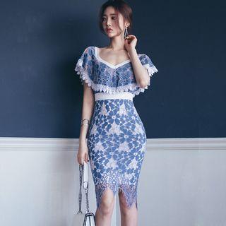 Ruffle Collar Lace Sheath Dress