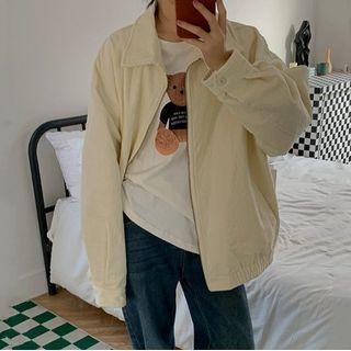 Plain Zipped Jacket Almond - One Size