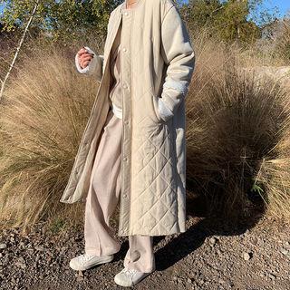 Snap-button Quilted Suedette Coat