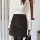 Flap-pocket Corduroy A-line Mini Skirt