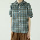 Short-sleeve Plaid Shirt Blue - One Size
