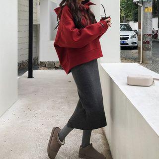 Bow Accent Pullover / Midi A-line Skirt / Set