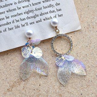 Non-matching Faux Pearl Fishtail Dangle Earring 1 Pair - S925 Silver Needle Earrings - One Size