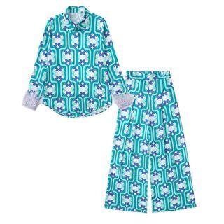 Patterned Shirt / High Waist Wide Leg Pants / Set