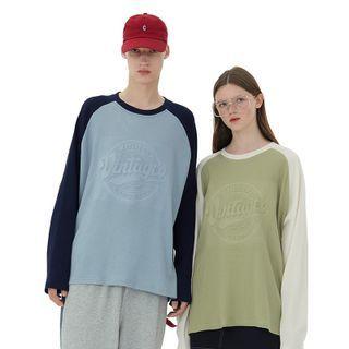 Couple Matching Colorblock Lettering T-shirt