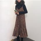 Spaghetti Strap Leopard Print Midi Dress As Shown In Figure - One Size