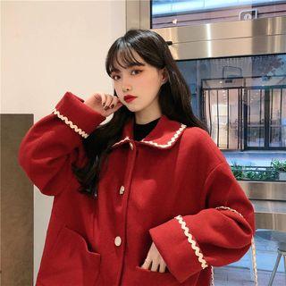 Contrast Trim Furry Collar Coat Coat - One Size