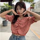Checked Short-sleeve Crop Top