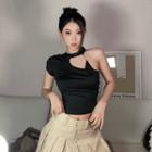 Short-sleeve Single Shoulder Cropped T-shirt