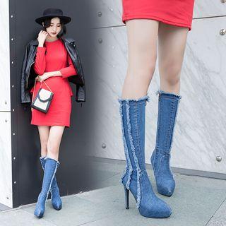Stiletto-heel Denim Tall Boots