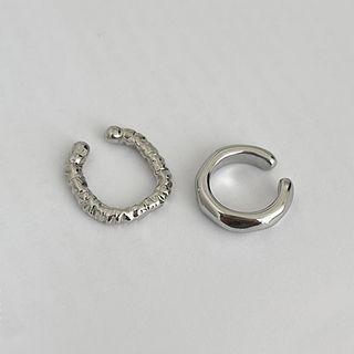 Layered Alloy Cuff Earring Set Of 2 - Silver - One Size