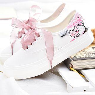 Cat Print Lace Up Sneakers