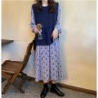 Long-sleeve Floral-print Midi Dress / Knit Top