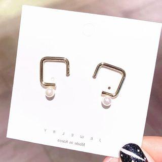 Faux Pearl Square Hoop Earring 1 Pair - As Shown In Figure - One Size