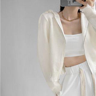 Distressed Hooded Zipper Cardigan