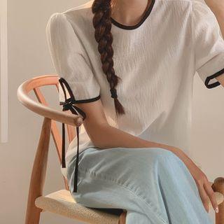 Contrast-piping Crepe Blouse White - One Size