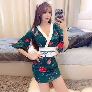 Flower Print Elbow-sleeve Mini Dress