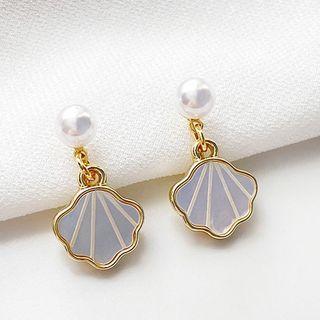 Faux Pearl Shell Clip-on Earring 1 Pair - White - One Size