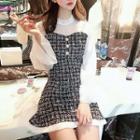 Set: Long-sleeve Top + Tweed Pinafore Dress