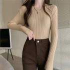 Round-neck Sheath Ribbed Knit Top