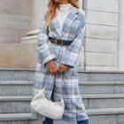 Long-sleeve Plaid Pocket Button-up Long Coat