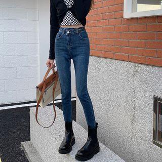High-waist Asymmetrical Skinny Jeans