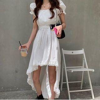 Short-sleeve High-low A-line Dress As Shown In Figure - One Size